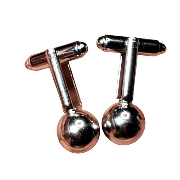 Silver Tone Ball Cufflinks Minimalist Basic Vtg 1" Unsigned - Picture 2 of 3